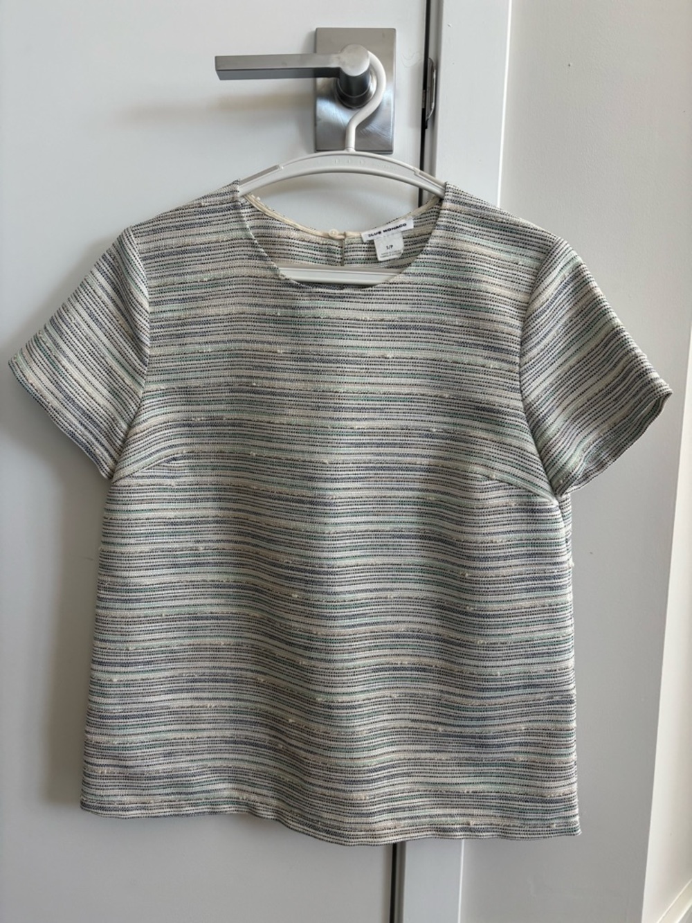 Club Monaco Striped Short Sleeve Tee in Cream and Green
